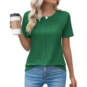 Women's Casual Crew Neck Short Sleeve Pleated Blouse Tops